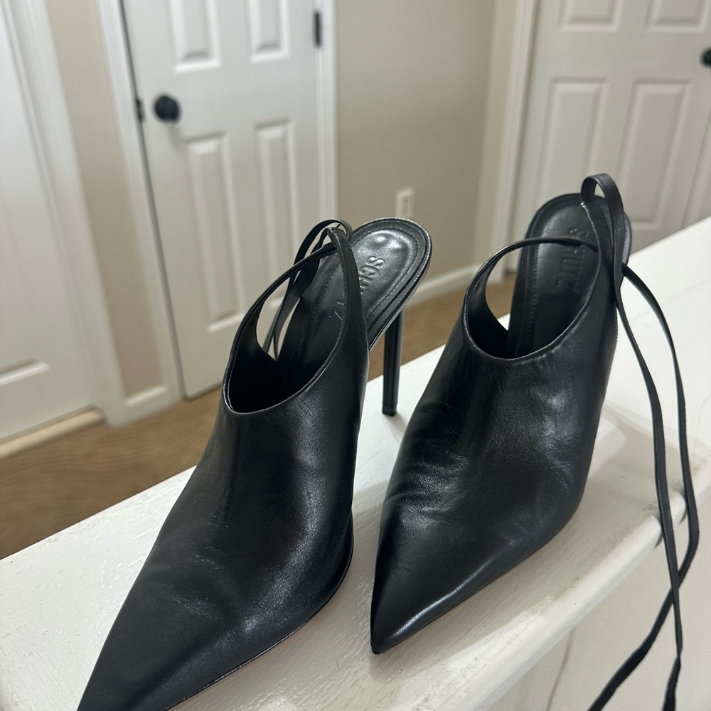 SCHUTZ Black Pointed-Toe Slingback Stiletto Heels